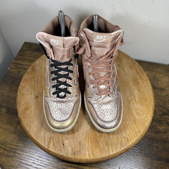 Nike Dunk Sky Hi Shoes Womens Size 8.5 Pink Metallic Snakeskin Wedge 644411-900 - Picture 2 of 8